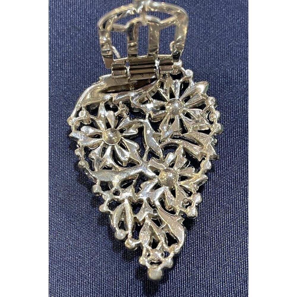 Vintage Mimi Di N Art Deco Rhinestone Flower Floral Brooch Pin Dress Clip - Picture 3 of 5